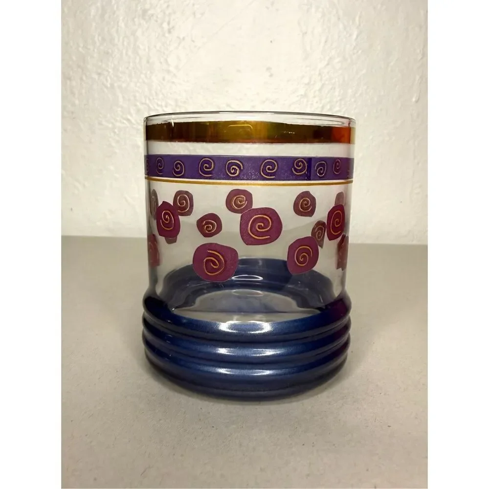 Vintage Sakura Sango On the Rocks Sue Zipkin MCM‎ Whiskey Glass Gold Rimmed Blue
